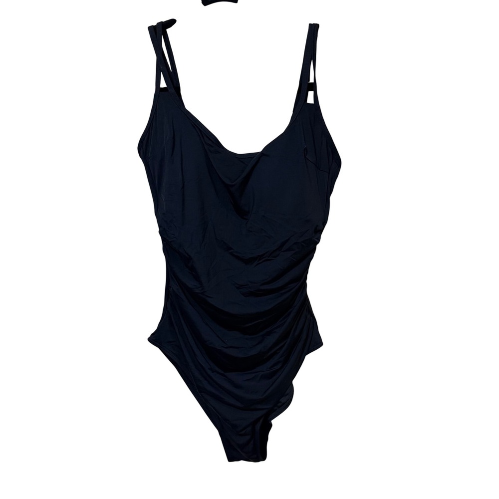 Eomenie Womens Black Ruched One Piece Swimsuit Tummy Control Double Strap Small